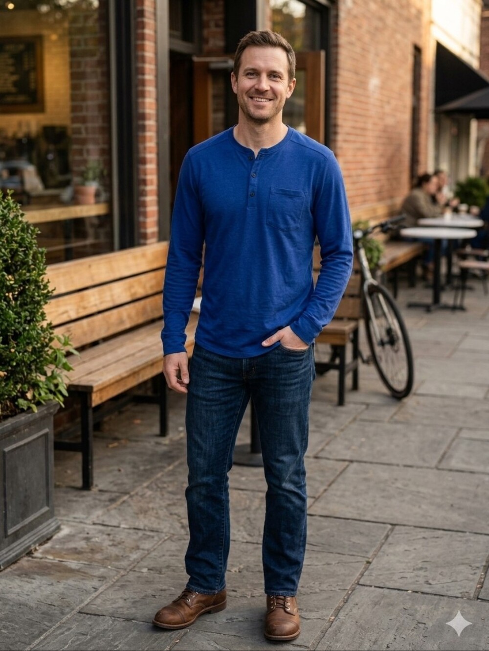 Outdoor Research Blue Long-Sleeve Henley with Chest Pocket